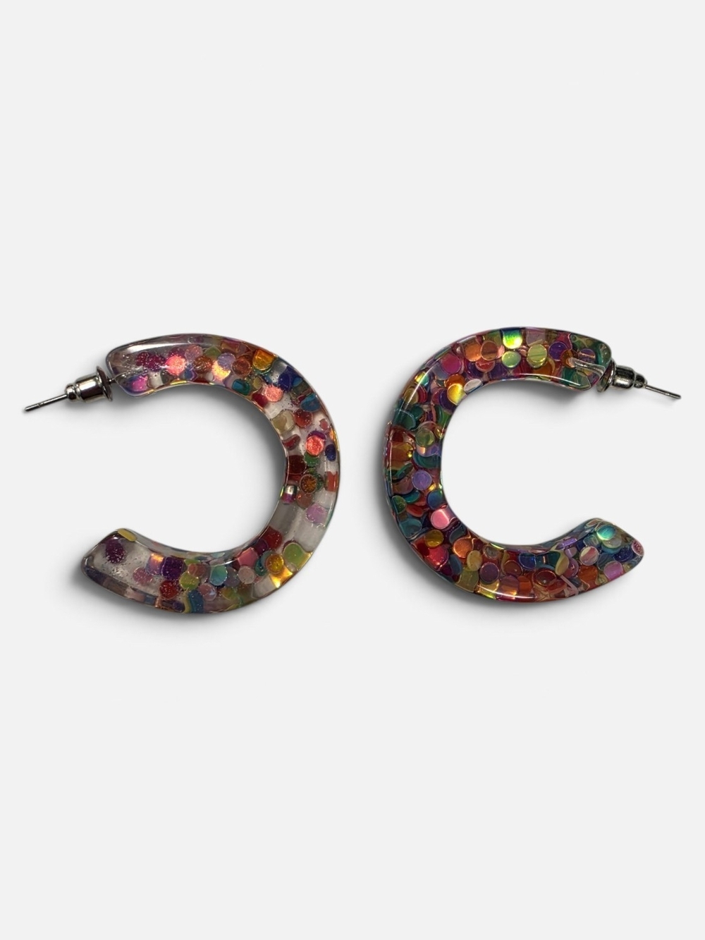 Chunky Multi Color Confetti Glitter Resin Hoop Earrings Clear Acrylic Statement